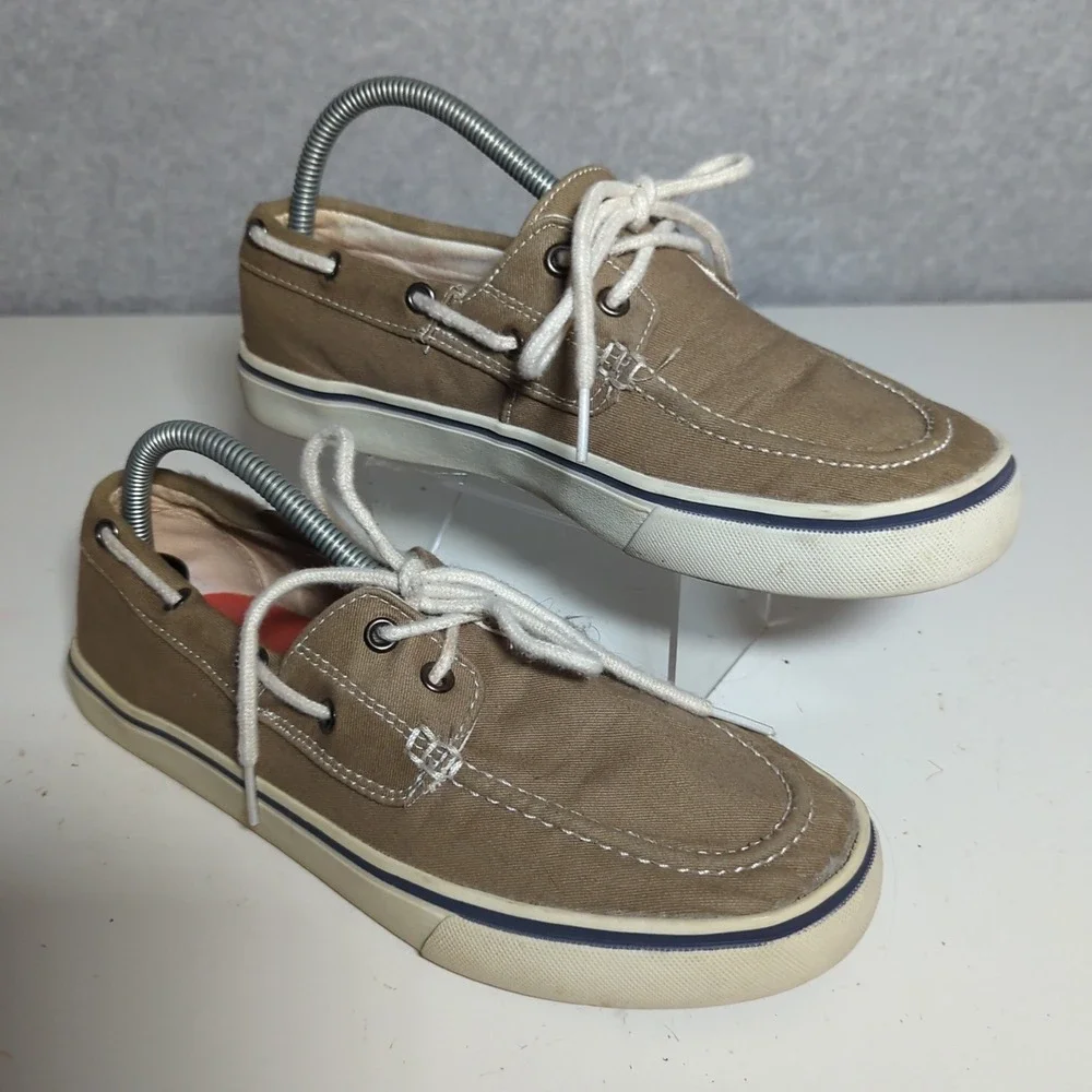 Gotcha Boat Shoes Mens's Sz 8 Tan Canvas Lace Up Casual Comfort Slip‎ On Loafers